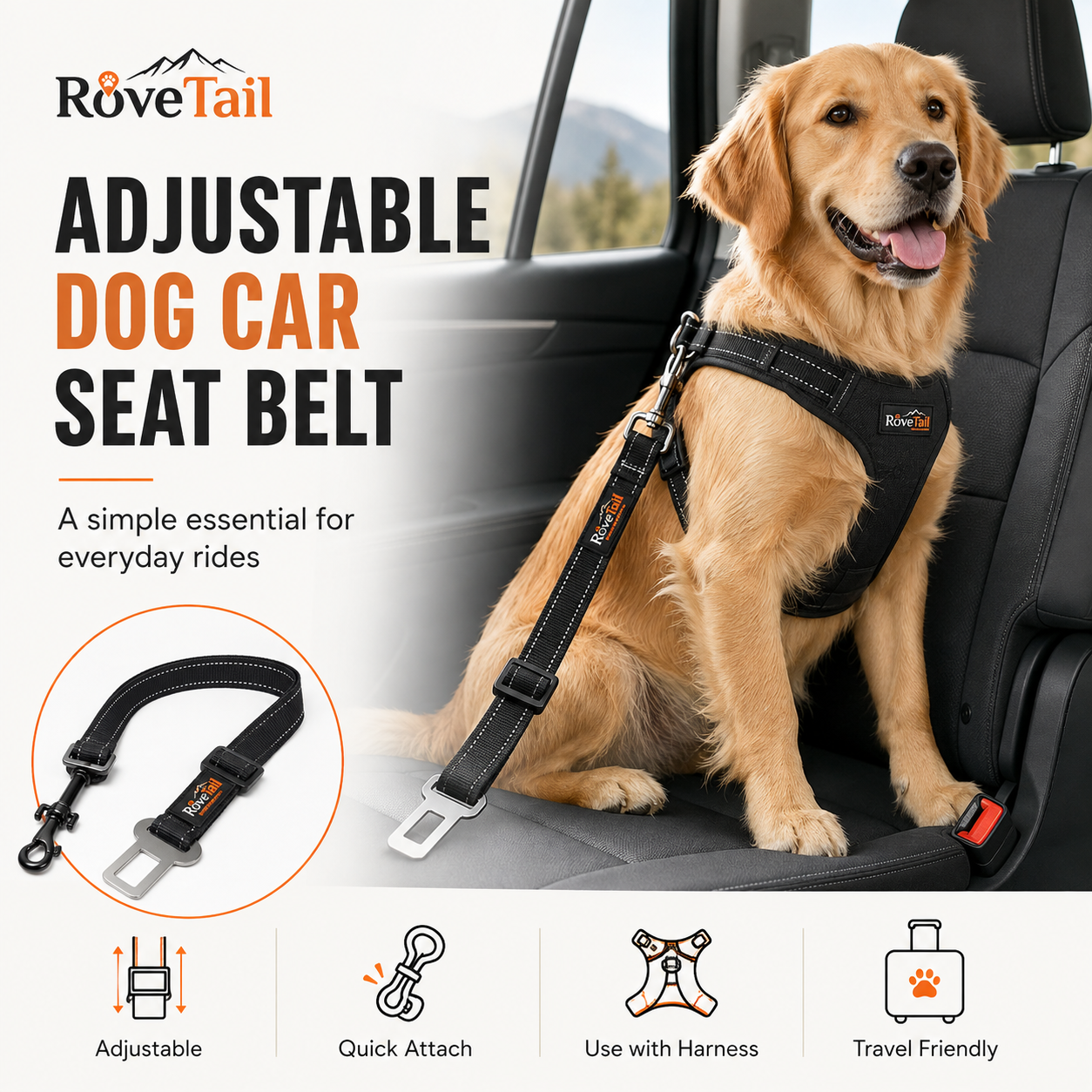 RoveTail™ Adjustable Dog Car Seat Belt