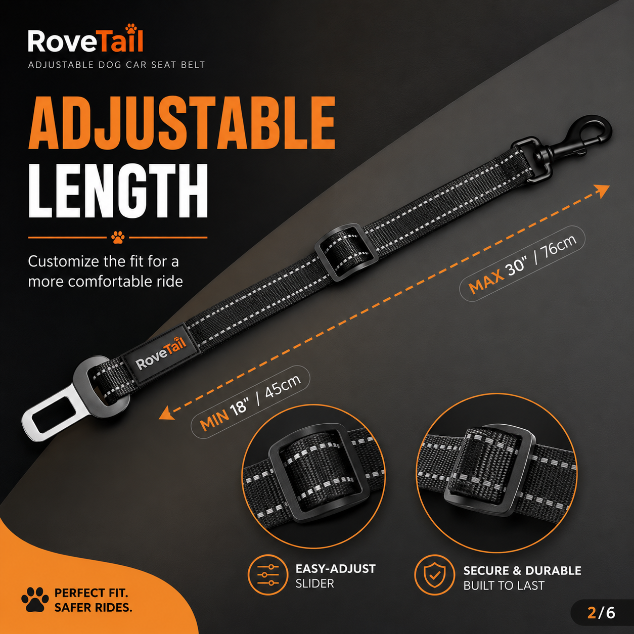 RoveTail™ Adjustable Dog Car Seat Belt