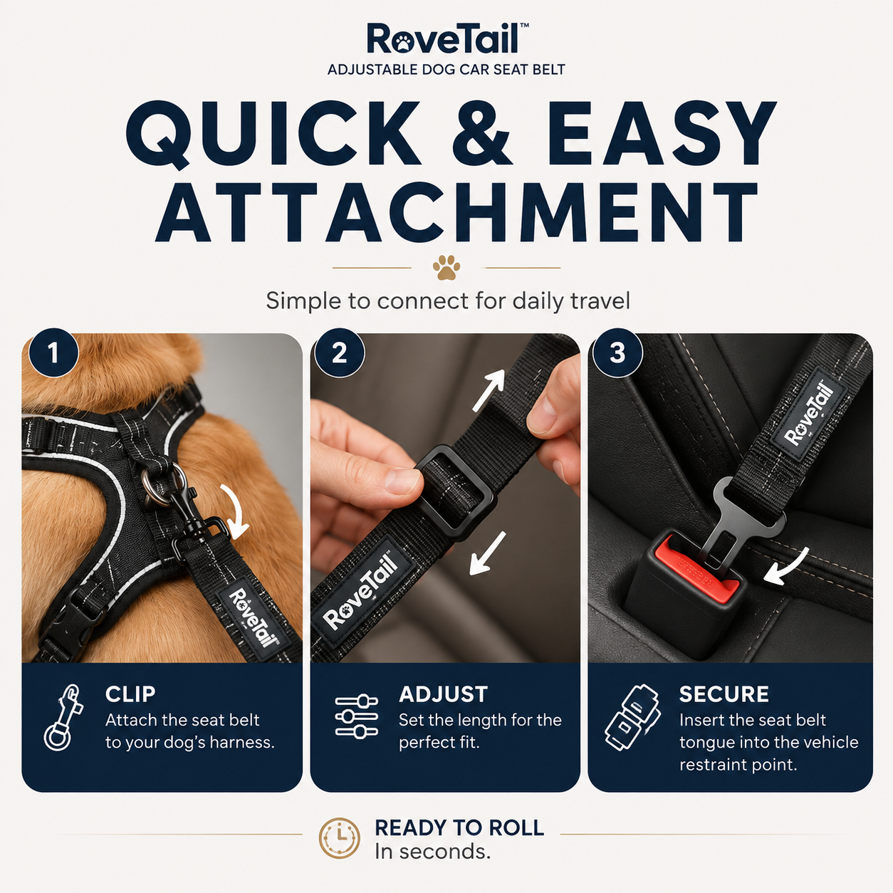 RoveTail™ Adjustable Dog Car Seat Belt