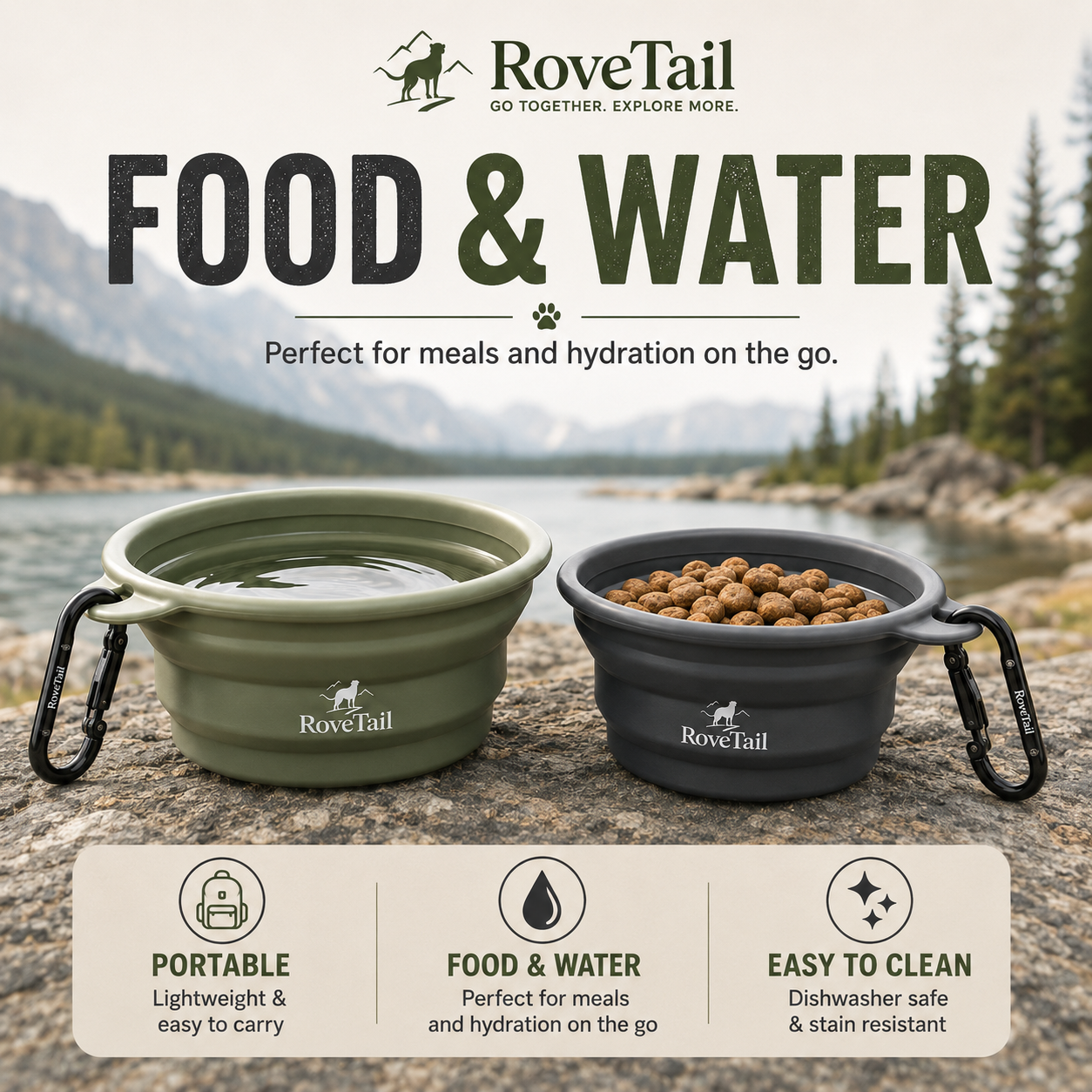RoveTail™ Collapsible Dog Travel Bowl Set