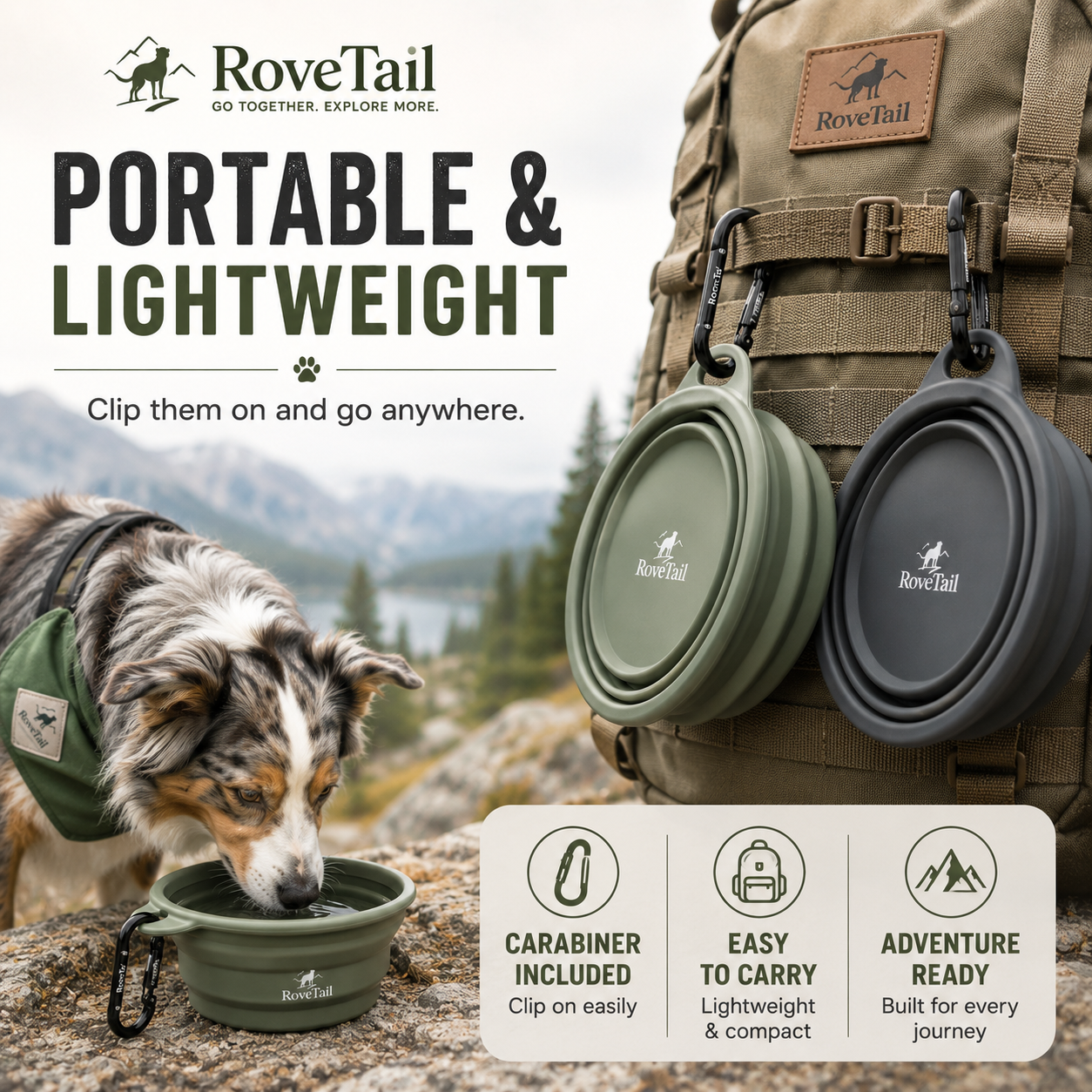 RoveTail™ Collapsible Dog Travel Bowl Set
