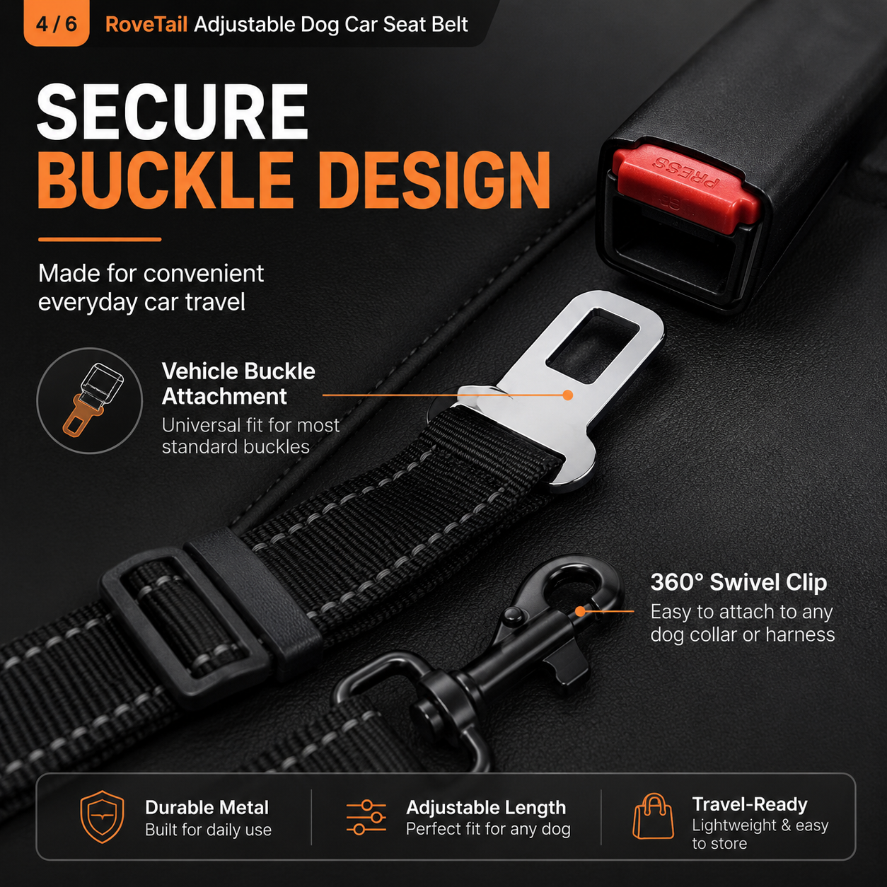 RoveTail™ Adjustable Dog Car Seat Belt