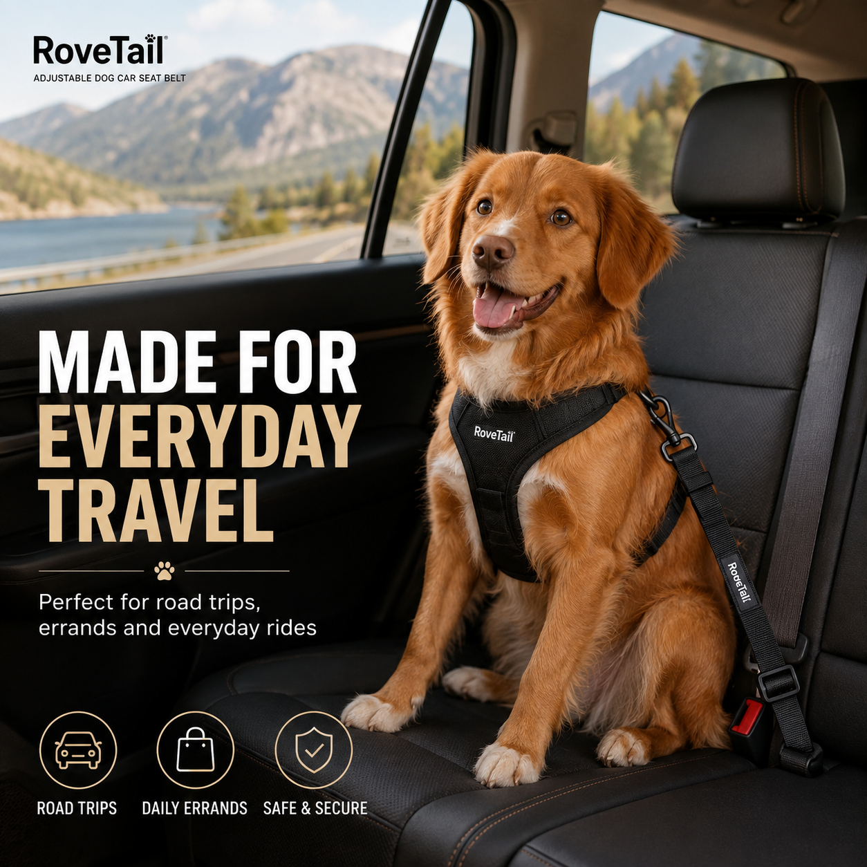 RoveTail™ Adjustable Dog Car Seat Belt