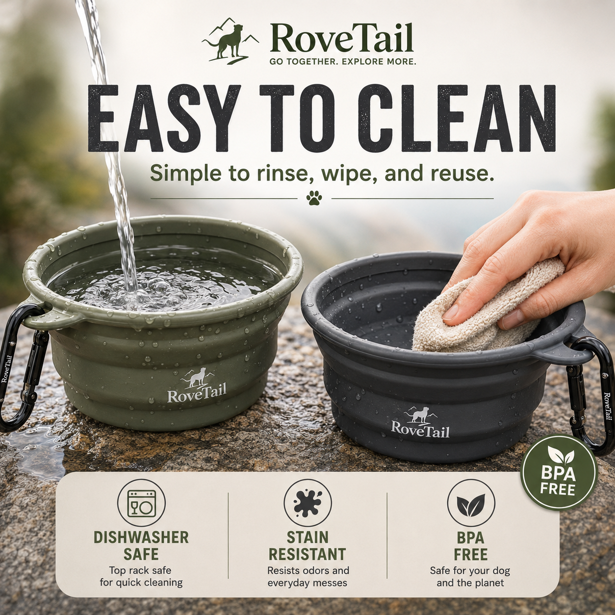 RoveTail™ Collapsible Dog Travel Bowl Set