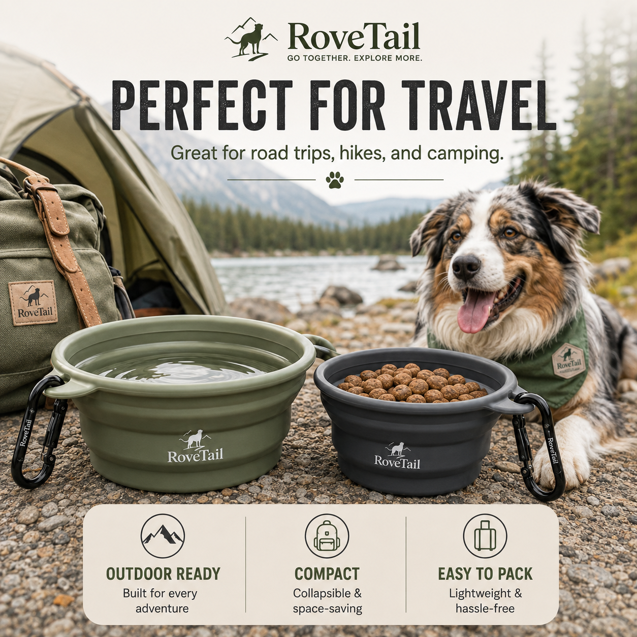 RoveTail™ Collapsible Dog Travel Bowl Set
