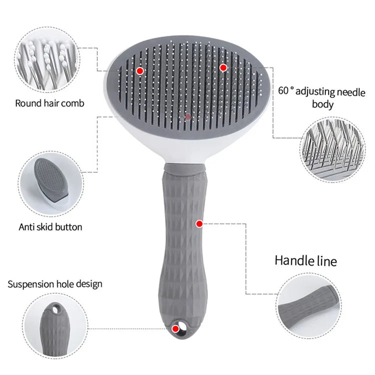 Pet grooming cat brush self-cleaning pet dog massage brush for short and long hair animals