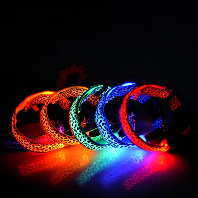 Custom Logo Leopard Print Waterproof Adjustable LED Dog Collar