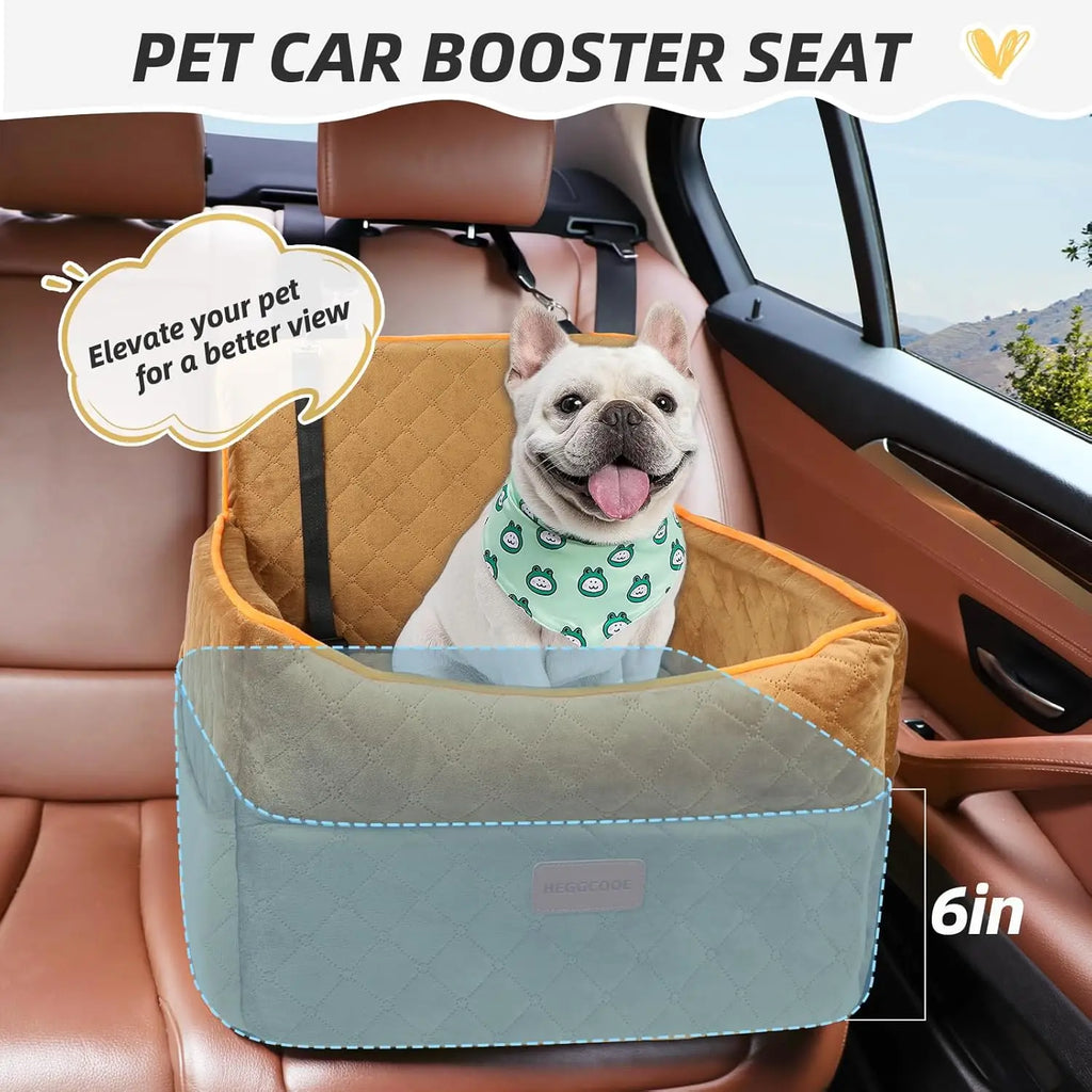 Dog Car Booster Seat, Quilted Pet Booster Seat for Small Dogs and Cats Under 30 lbs, Washable Cover, Safety Belt, Fits SUVs and Vans