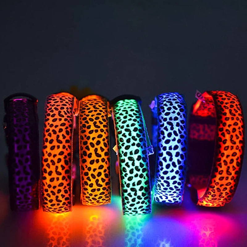 Custom Logo Leopard Print Waterproof Adjustable LED Dog Collar
