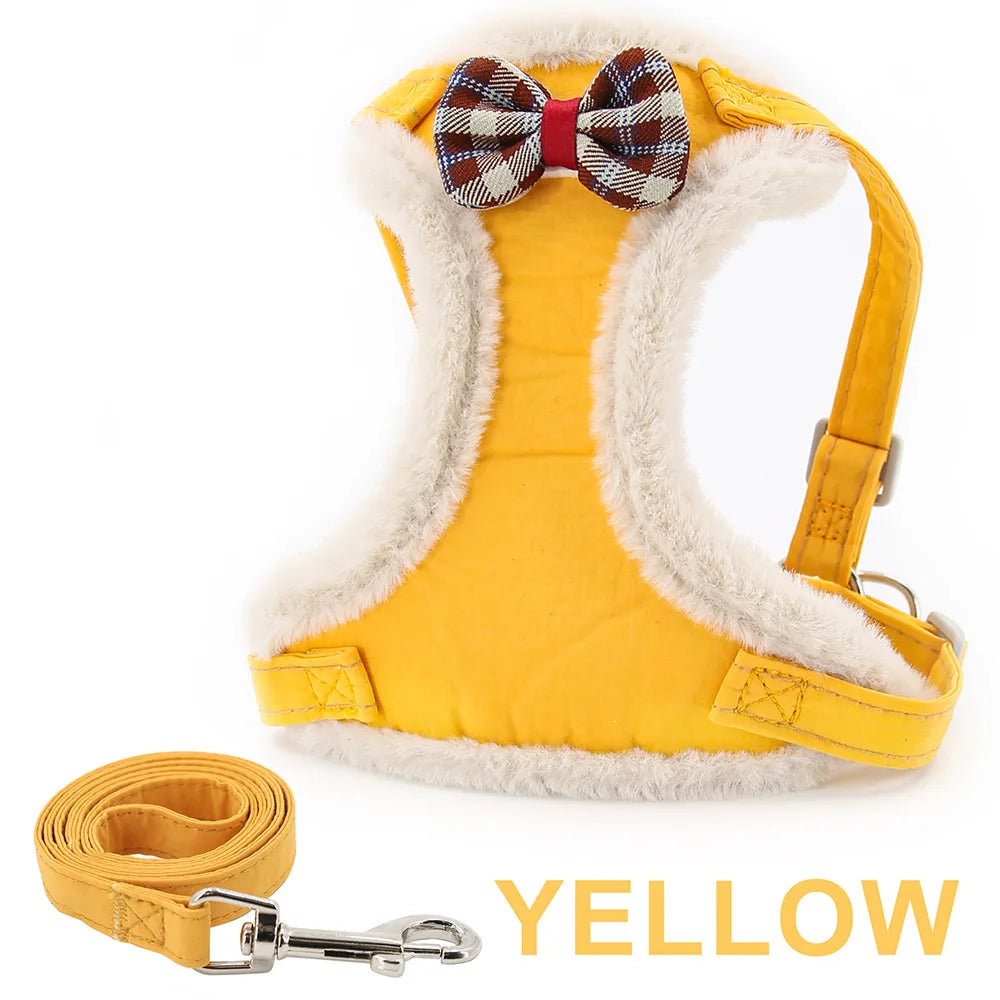 Cat Harness Vest with Wool Lining, Warm Chest Harness, Suitable for Small Puppies and Bichon Frises, Winter Polyester Pet Supplies