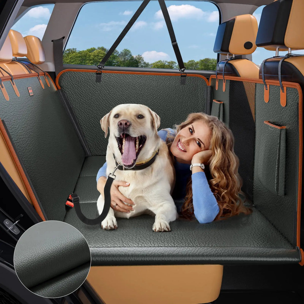 Upgraded Material Leather Pet Dog Rear Car Seat Extender - Waterproof Pet Rear Seat Cover with Mesh Windows