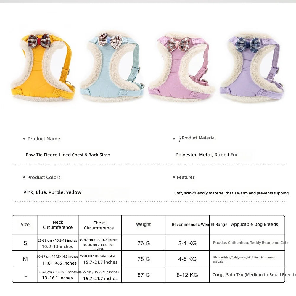 Cat Harness Vest with Wool Lining, Warm Chest Harness, Suitable for Small Puppies and Bichon Frises, Winter Polyester Pet Supplies