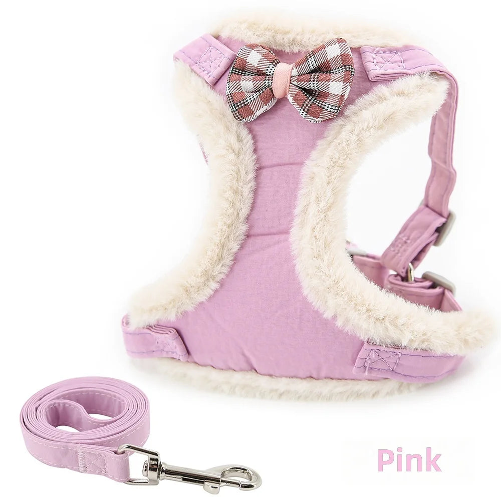 Cat Harness Vest with Wool Lining, Warm Chest Harness, Suitable for Small Puppies and Bichon Frises, Winter Polyester Pet Supplies