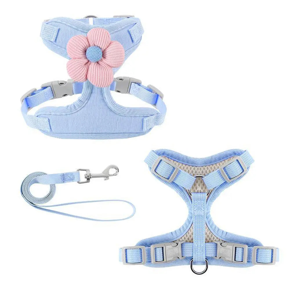 Logo breathable mesh padded vest floral print personalized no-tension luxury adjustable collar belt pet harness