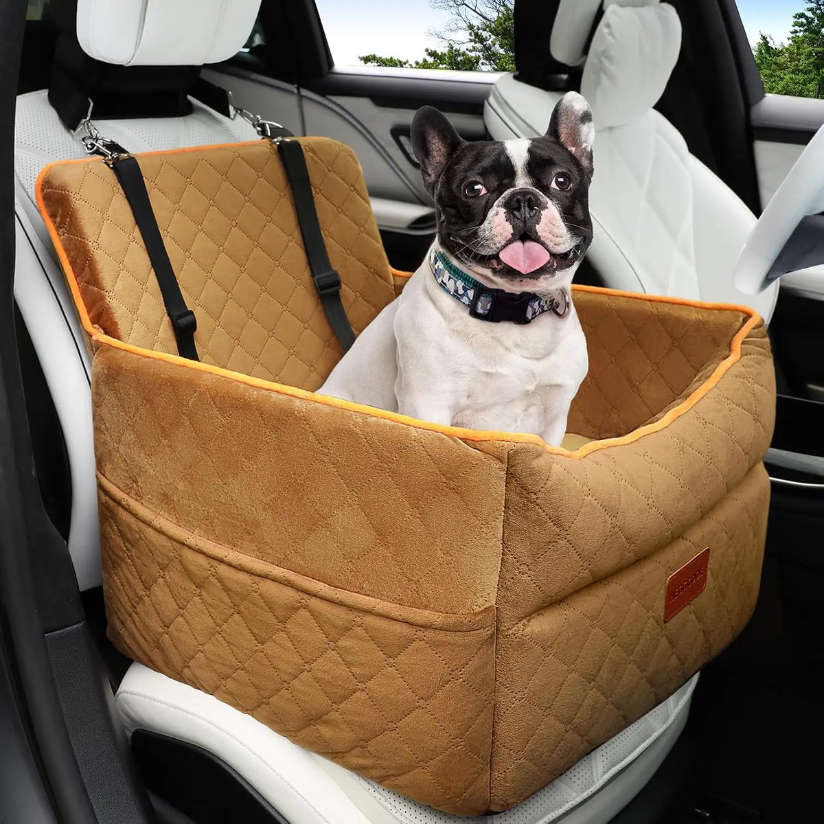Dog Car Booster Seat, Quilted Pet Booster Seat for Small Dogs and Cats Under 30 lbs, Washable Cover, Safety Belt, Fits SUVs and Vans