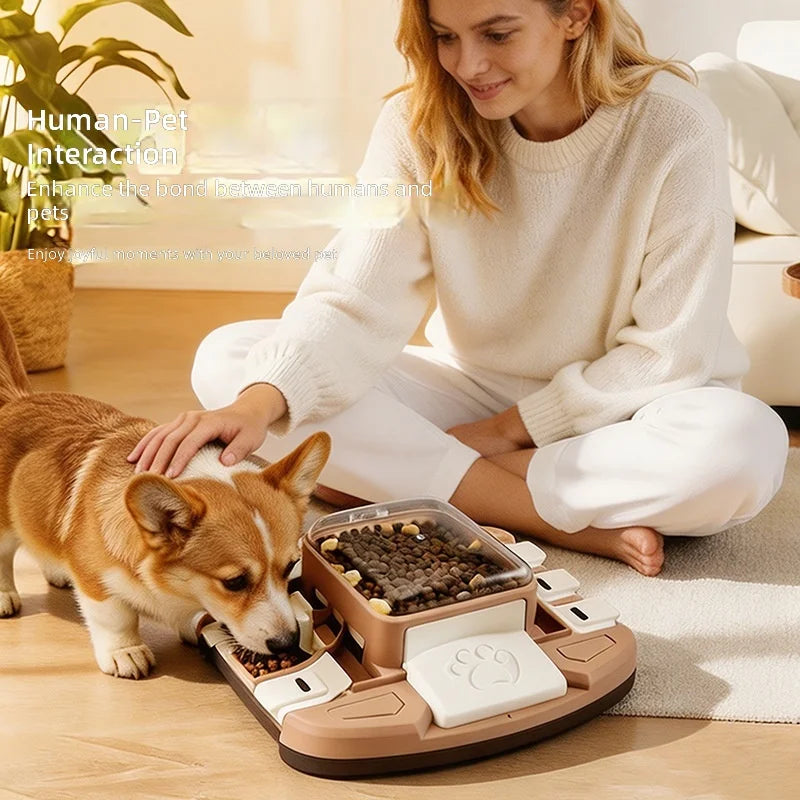 Plastic pet intelligent toy dog food slow feeding bowl, press-type sliding lid, can relieve the boredom of cats and dogs