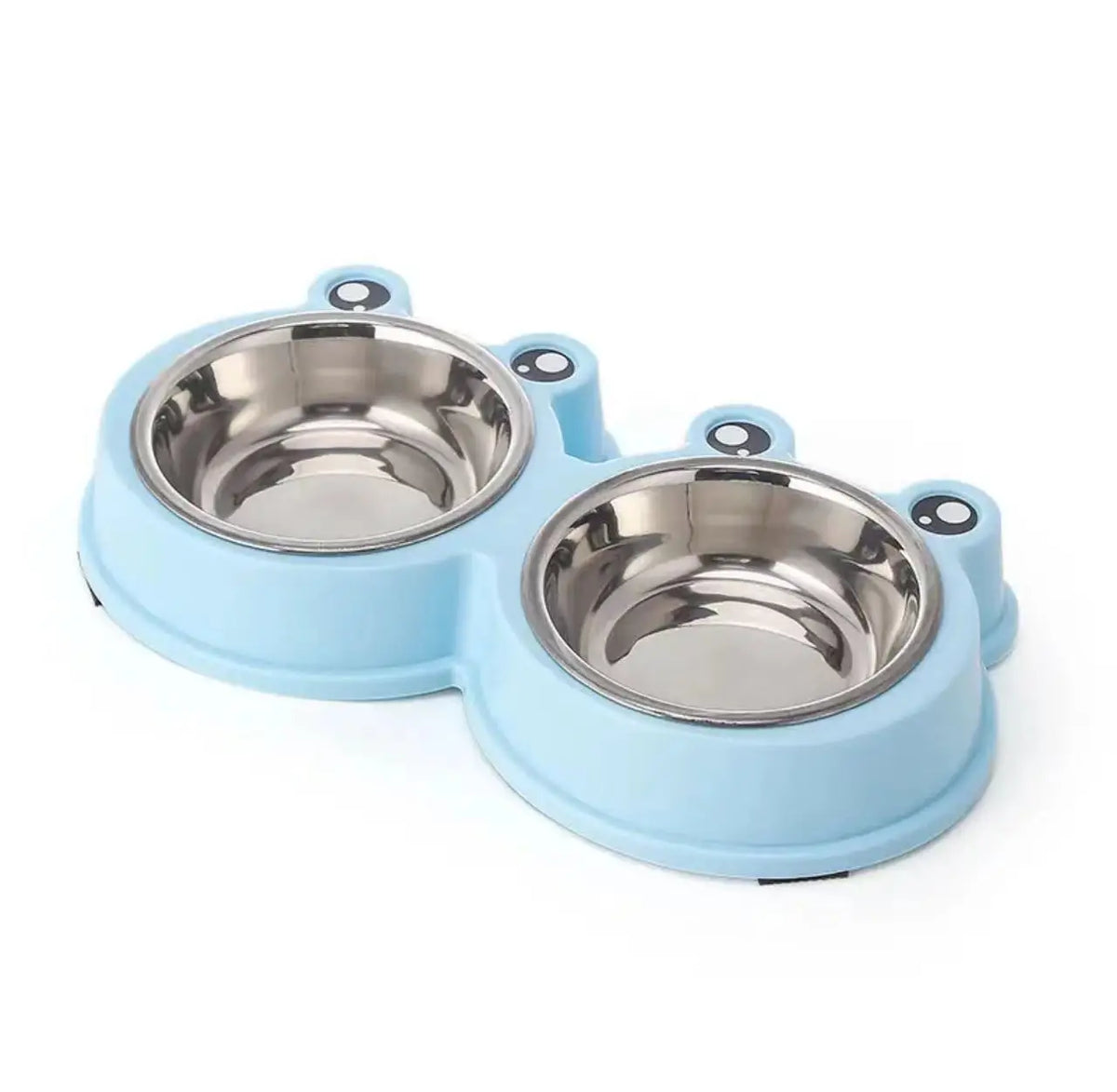 Pet Dog Cat Bowl Frog-shaped Double Bowl Durable Plastic Feeder Anti-slip