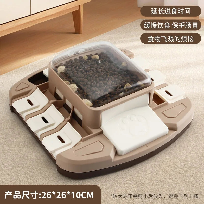 Plastic pet intelligent toy dog food slow feeding bowl, press-type sliding lid, can relieve the boredom of cats and dogs