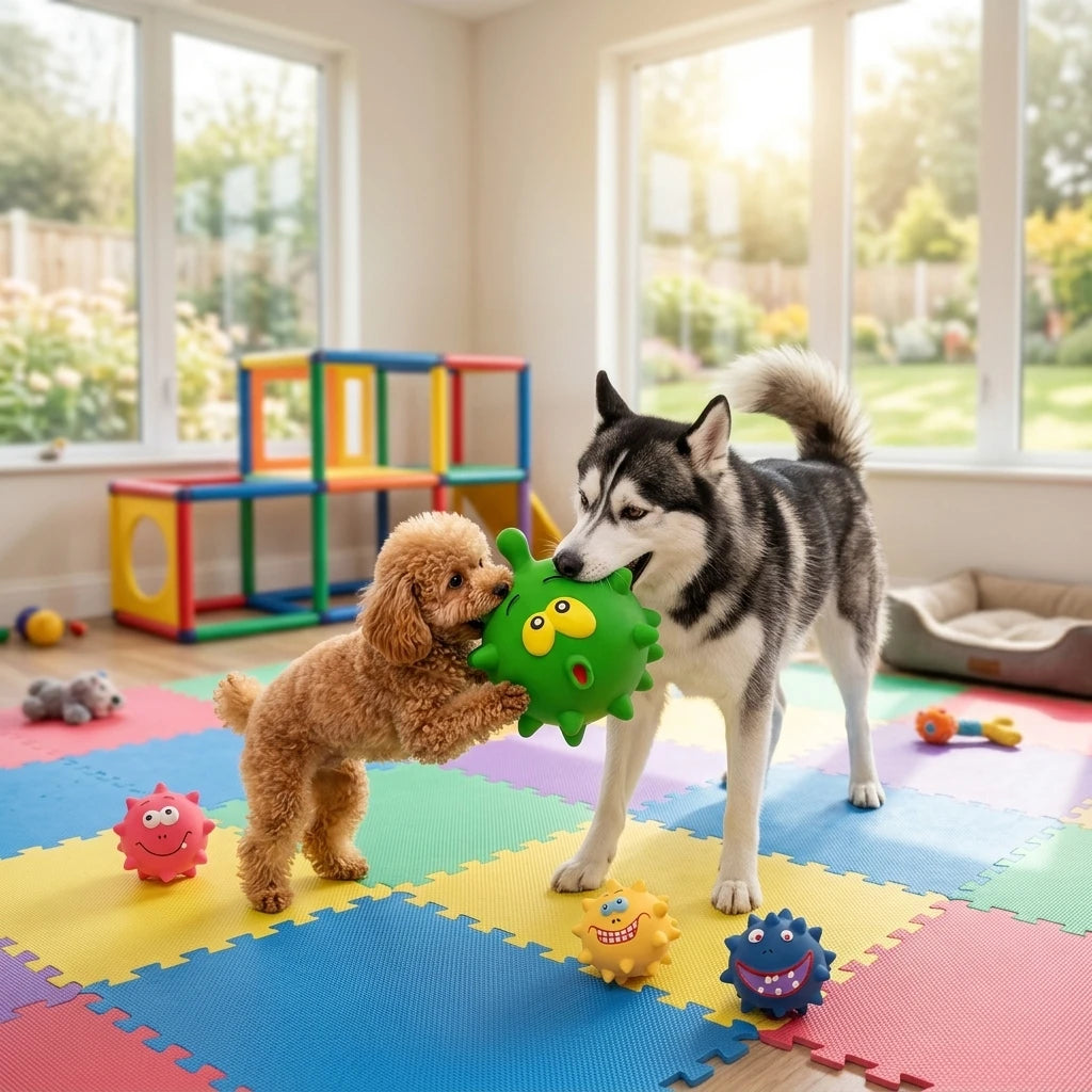 Cute and interesting latex small dog ball chew toy with colorful spikes that squeak