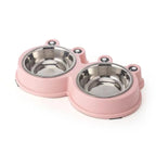 Pet Dog Cat Bowl Frog-shaped Double Bowl Durable Plastic Feeder Anti-slip