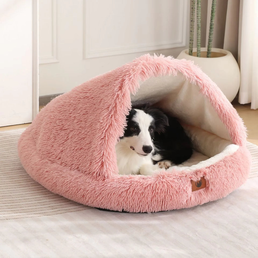 Winter Warmth-Insulating Eco-Friendly Square Fiber Animal Pattern Enclosed Dog Bed with Memory Foam Filling, Hand Washable
