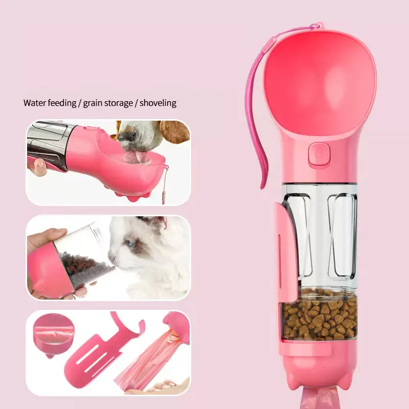 4-in-1 Dog Water Bottle Cat Supplies Pet Supplies with Poop Scoop and Poop Bags Dog Pet Portable Water Dispenser Bowl