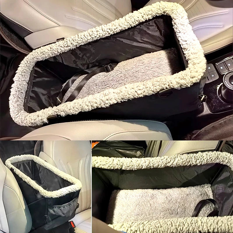 Breathable Adjustable Portable Zip-Up Elevated Seat with Removable Car Center Console Armrest Pet Harness for Small Dogs and Cats