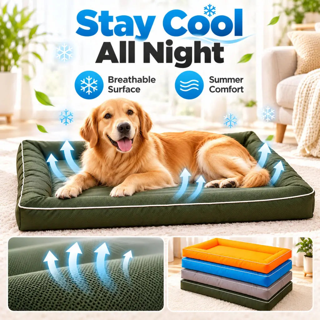 Waterproof and durable Oxford cloth dog bed, non-slip surface, sturdy rectangular design, suitable for cats and dogs