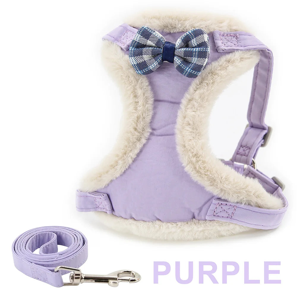 Cat Harness Vest with Wool Lining, Warm Chest Harness, Suitable for Small Puppies and Bichon Frises, Winter Polyester Pet Supplies