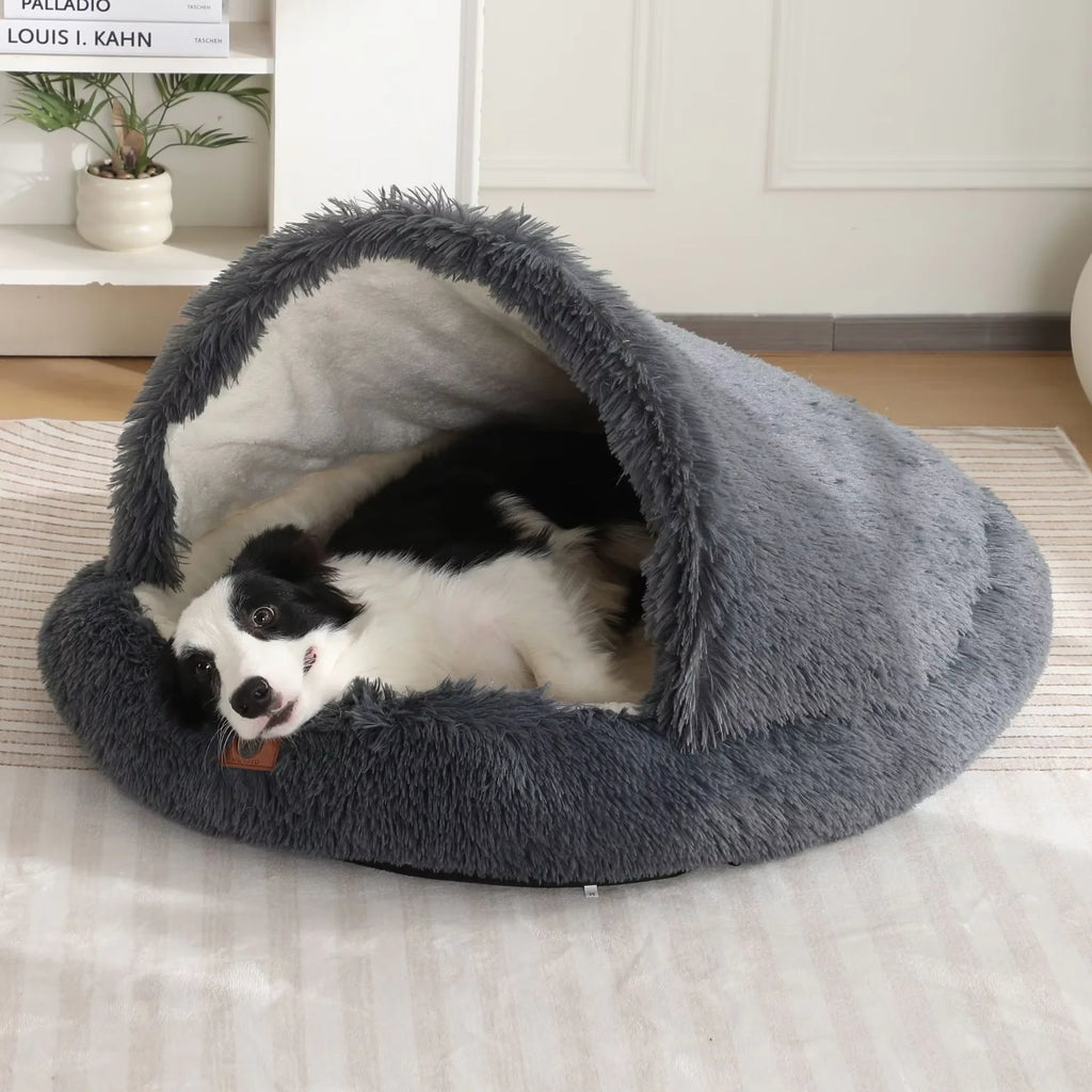 Winter Warmth-Insulating Eco-Friendly Square Fiber Animal Pattern Enclosed Dog Bed with Memory Foam Filling, Hand Washable