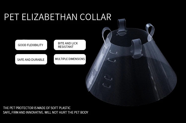 Adjustable lightweight Elizabethan dog collar, comfortable plastic soft dog cone for postoperative recovery