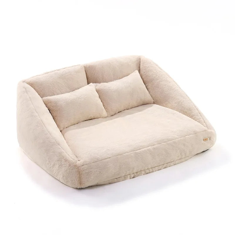 Pink plush pet sofa dog bed rectangular soft artificial fur removable washable cover comfortable dog lying area
