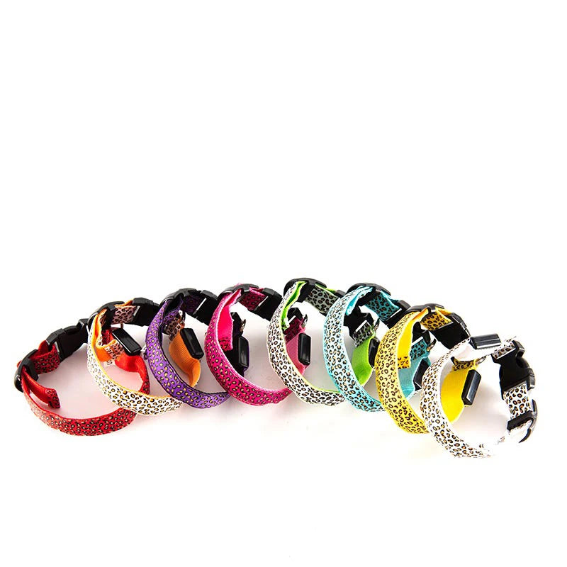 Custom Logo Leopard Print Waterproof Adjustable LED Dog Collar