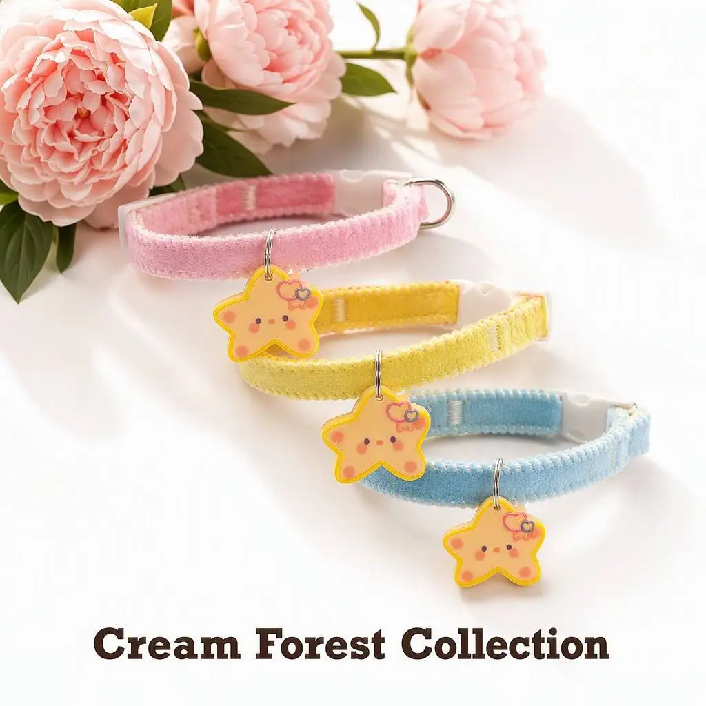 Dog Necklaces and Cat Collars - Cute Cartoon Star Style Adjustable Pet Accessories Suitable for Small Dogs, Polyester Material