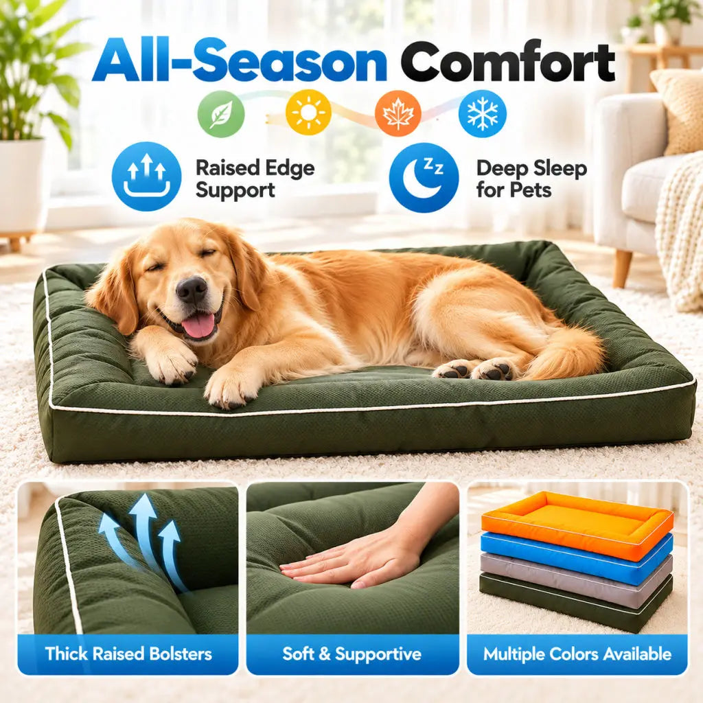 Waterproof and durable Oxford cloth dog bed, non-slip surface, sturdy rectangular design, suitable for cats and dogs
