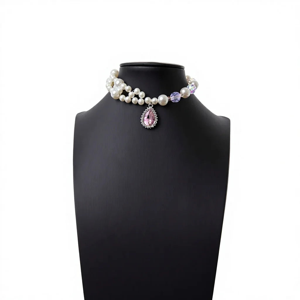Pearl Crystal Pendant Princess Style Pet Collar Necklace Stretchable Design Suitable for Cats and Dogs - Suitable for All Seasons