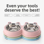 Pet Dog Cat Bowl Frog-shaped Double Bowl Durable Plastic Feeder Anti-slip