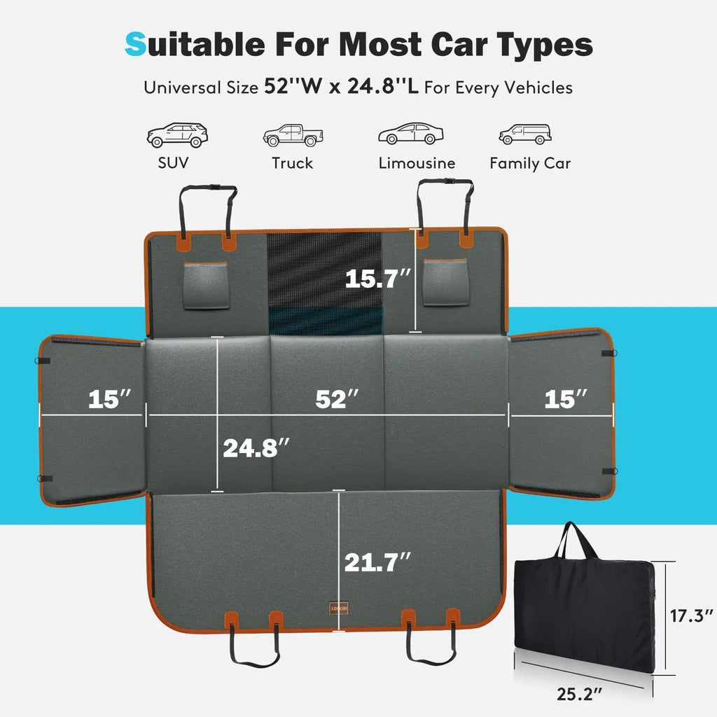 Upgraded Material Leather Pet Dog Rear Car Seat Extender - Waterproof Pet Rear Seat Cover with Mesh Windows