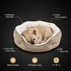 Fan-shaped pet bed with plush long hair artificial fur, comfortable PP cotton filled, removable and washable dog and cat pad