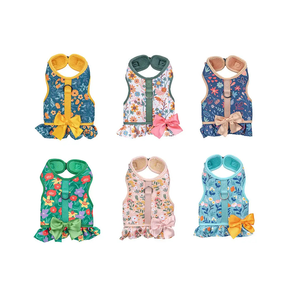Logo breathable mesh padded vest floral print personalized no-tension luxury adjustable collar belt pet harness