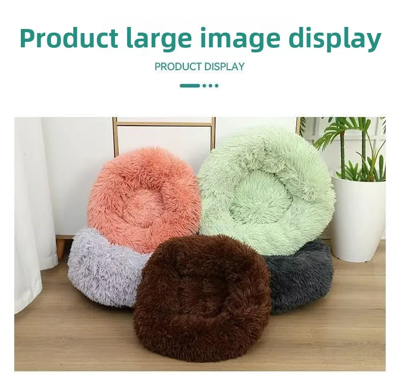 Plush dog bed, soft, environmental-friendly, comfortable, donut-shaped cat bed, washable, fashionable bed suitable for summer and winter pet dog bed