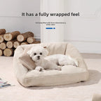 Pink plush pet sofa dog bed rectangular soft artificial fur removable washable cover comfortable dog lying area