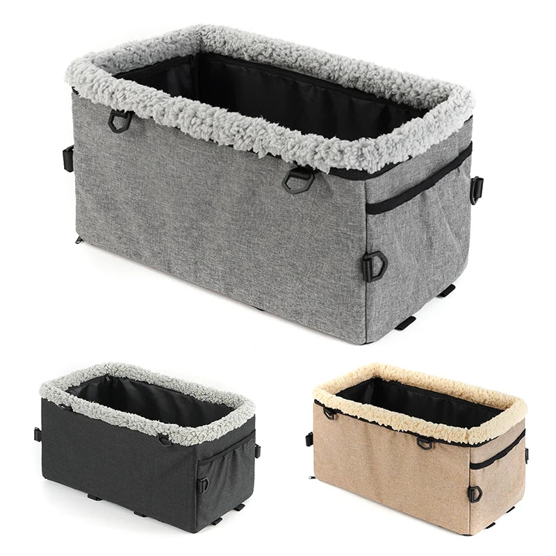 Breathable Adjustable Portable Zip-Up Elevated Seat with Removable Car Center Console Armrest Pet Harness for Small Dogs and Cats