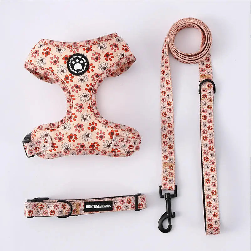 Logo breathable mesh padded vest floral print personalized no-tension luxury adjustable collar belt pet harness