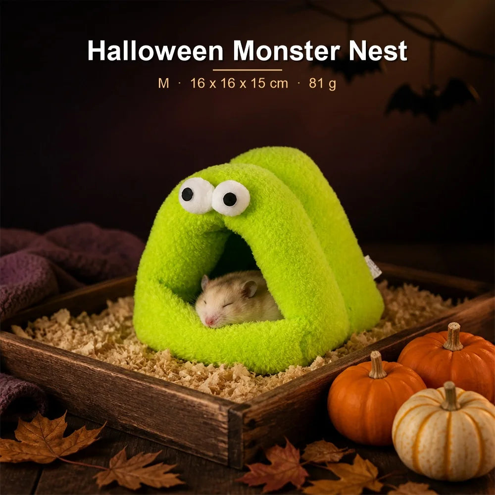 Halloween Monster Style Big-eyed Hamster Nest Winter Warm Fleece Small Pet Bed Pearl Velvet Sleep Cave Suitable for Small Animals
