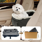 Breathable Adjustable Portable Zip-Up Elevated Seat with Removable Car Center Console Armrest Pet Harness for Small Dogs and Cats