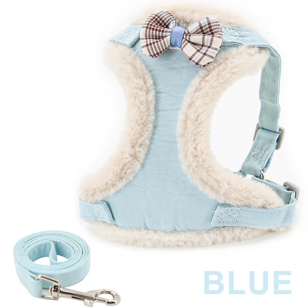Cat Harness Vest with Wool Lining, Warm Chest Harness, Suitable for Small Puppies and Bichon Frises, Winter Polyester Pet Supplies