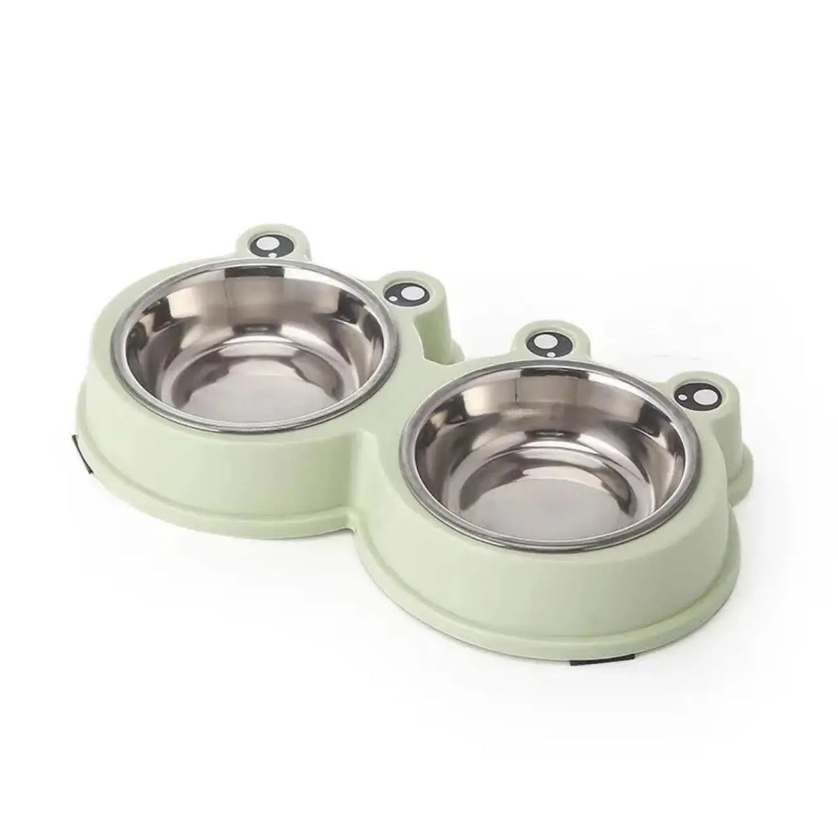 Pet Dog Cat Bowl Frog-shaped Double Bowl Durable Plastic Feeder Anti-slip