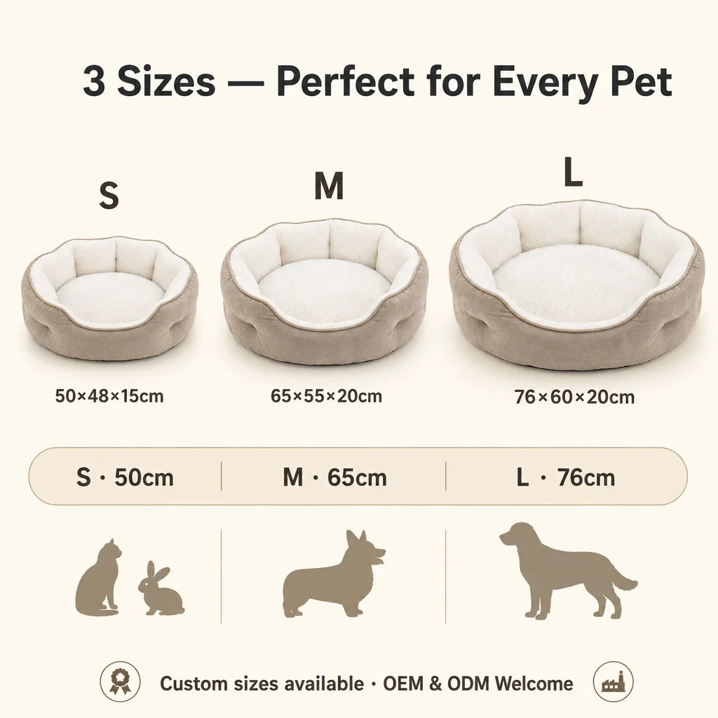 Fan-shaped pet bed with plush long hair artificial fur, comfortable PP cotton filled, removable and washable dog and cat pad