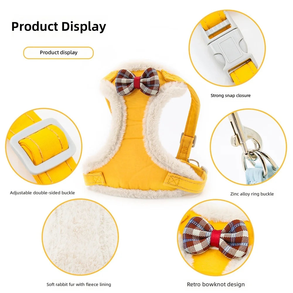 Cat Harness Vest with Wool Lining, Warm Chest Harness, Suitable for Small Puppies and Bichon Frises, Winter Polyester Pet Supplies